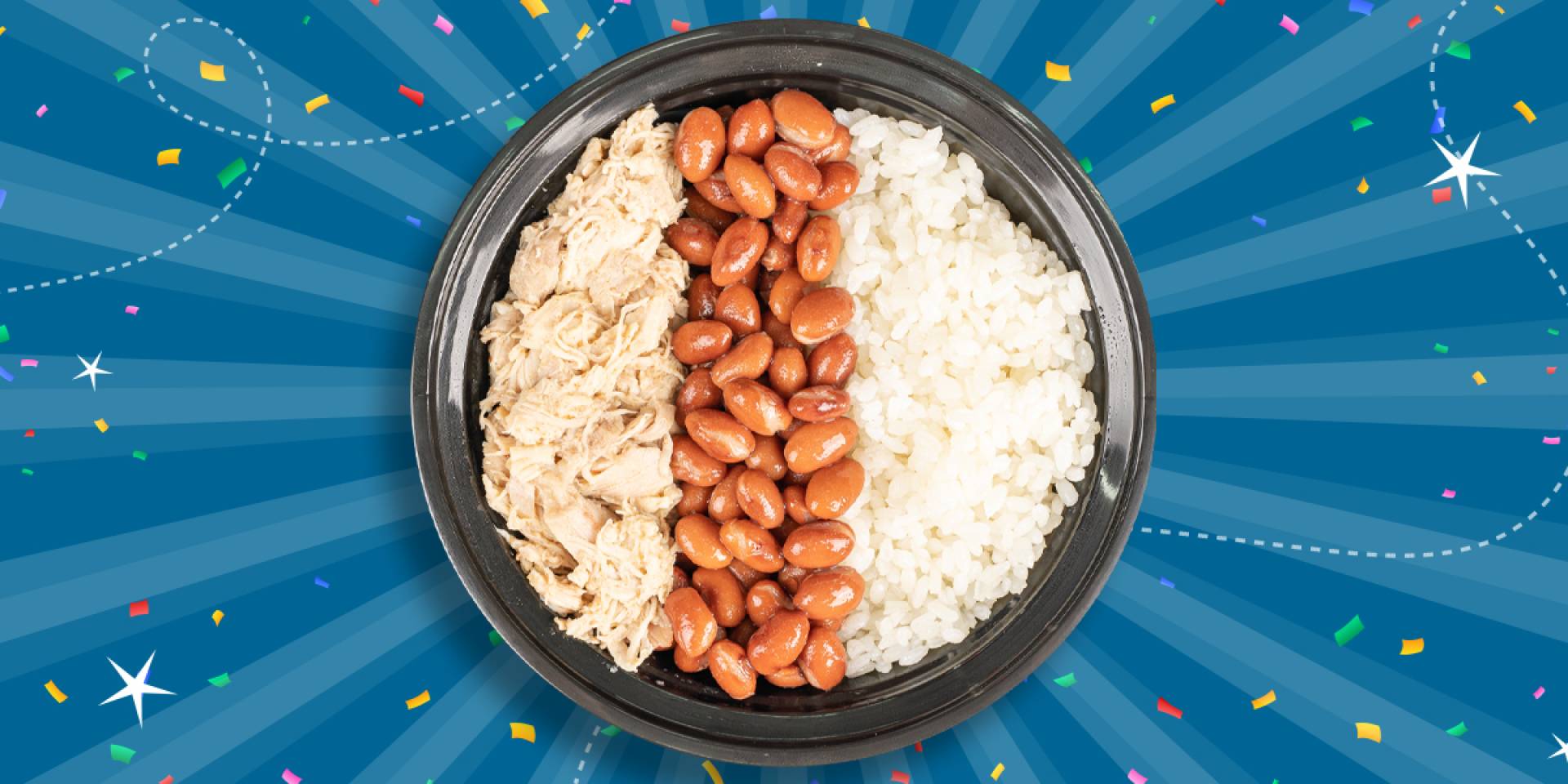 58. Pollo Desmenuzado con Arroz Blanco y Habichuelas Rosadas (Niños)