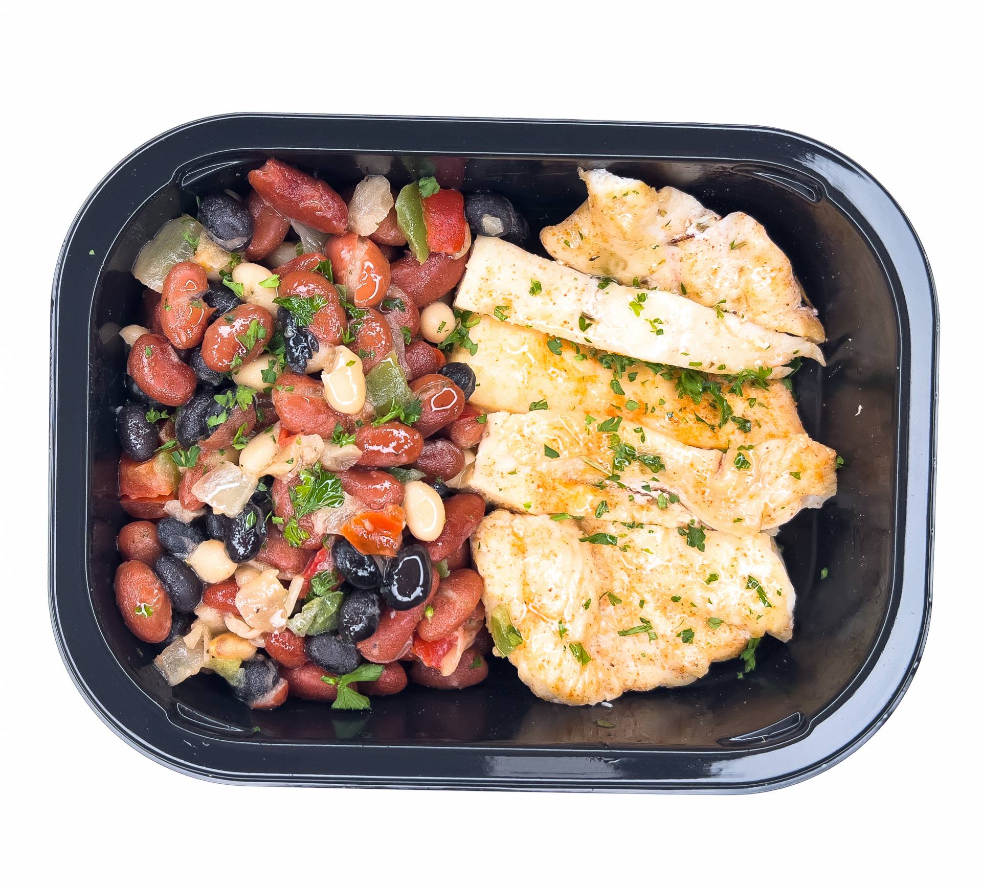 81. Pechuga de Pollo en Tiras con Ensalada de Frijoles (Especializado)