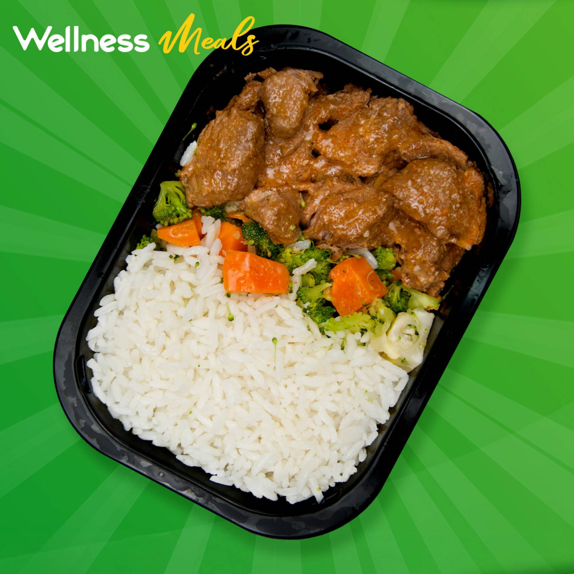 32. Carne de Res Guisada con Arroz Jasmin y Vegetales Mixtos en Aceite de Aguacate